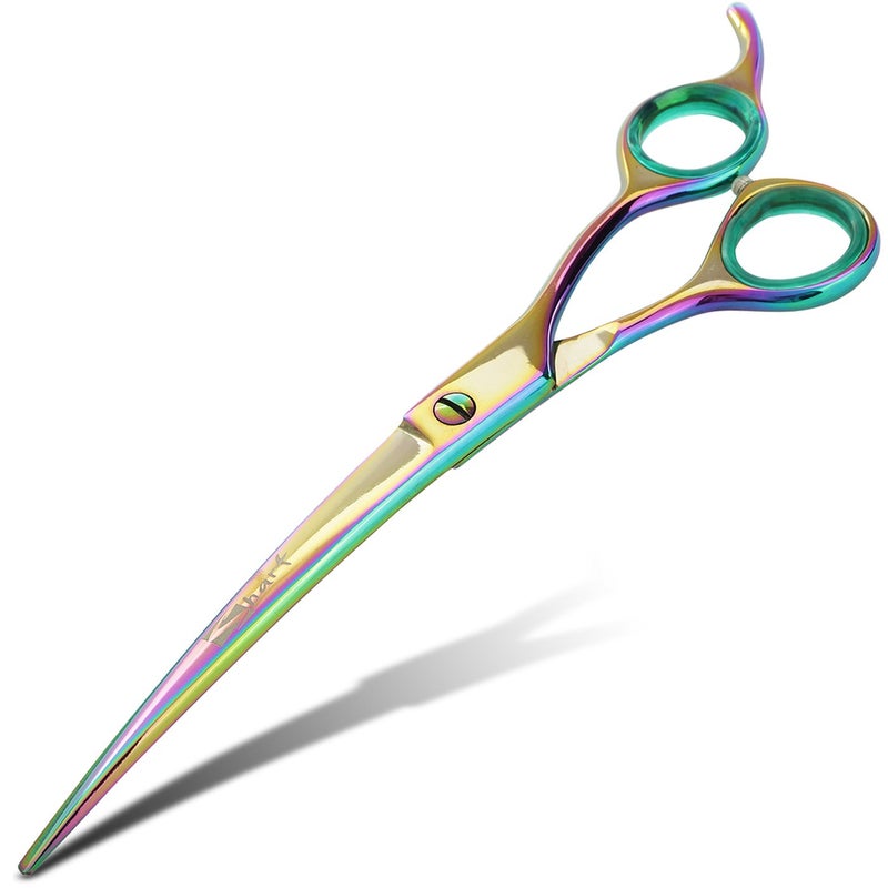 Sharf Rainbow 8.5 Inch Curved Dog Grooming Scissors - Trusted Brand - Premium Steel Professional Dog Grooming Scissors - Ergonomic Design - Image 1